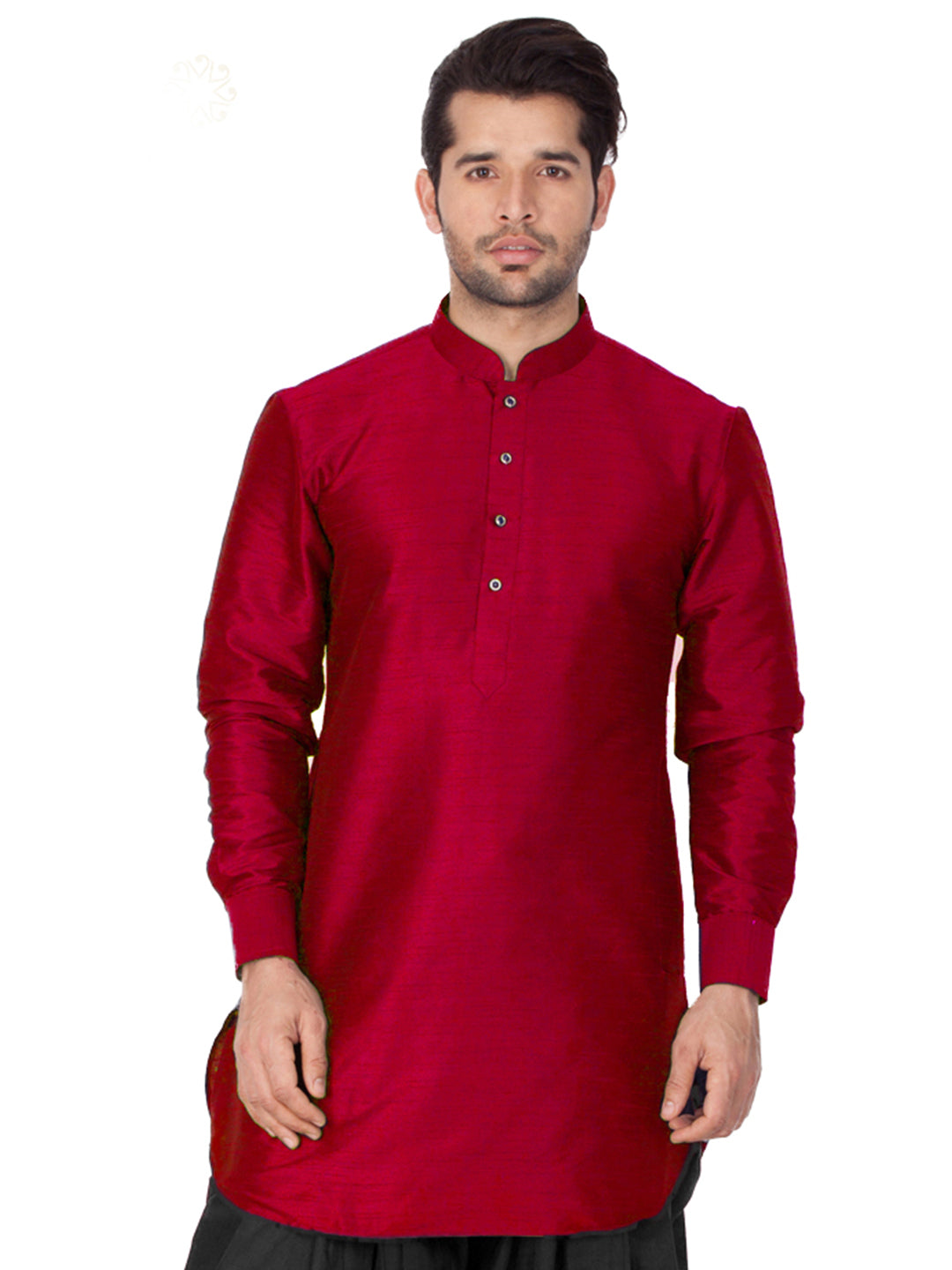 Vastramay Vastramay Men's Maroon Silk Blend Curved Kurta