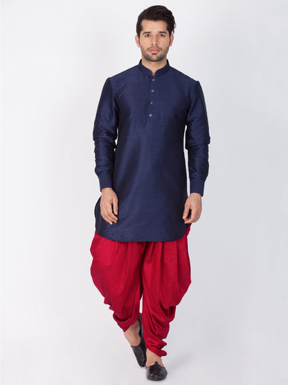 Vastramay Vastramay Men's Blue Silk Blend Curved Kurta Dhoti Set