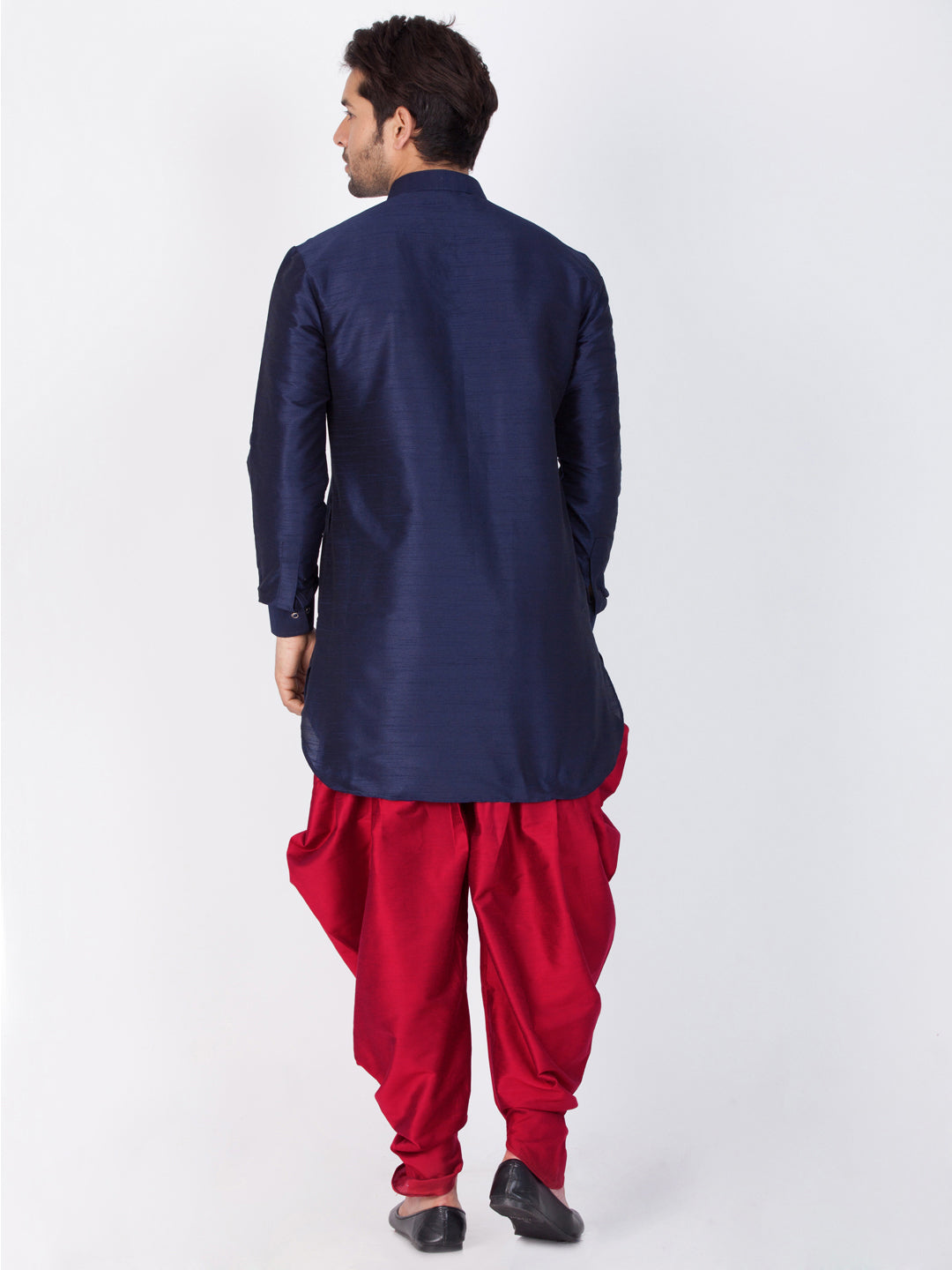 Vastramay Silk Blend Blue And Maroon Baap Beta Dhoti Kurta Set