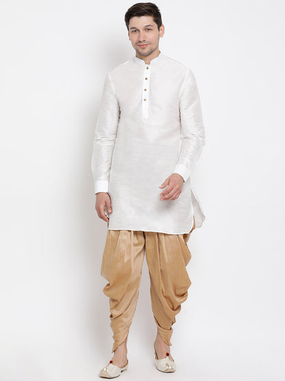 Vastramay Silk Blend White And Rose Gold Baap Beta Dhoti Kurta Set