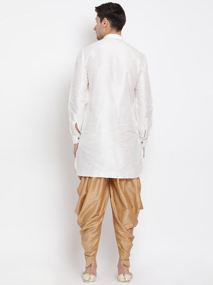 Vastramay Silk Blend White And Rose Gold Baap Beta Dhoti Kurta Set