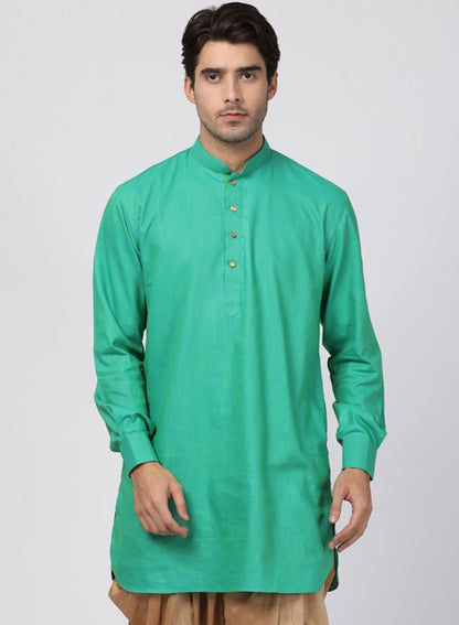 Vastramay Men's Green Cotton Blend Kurta