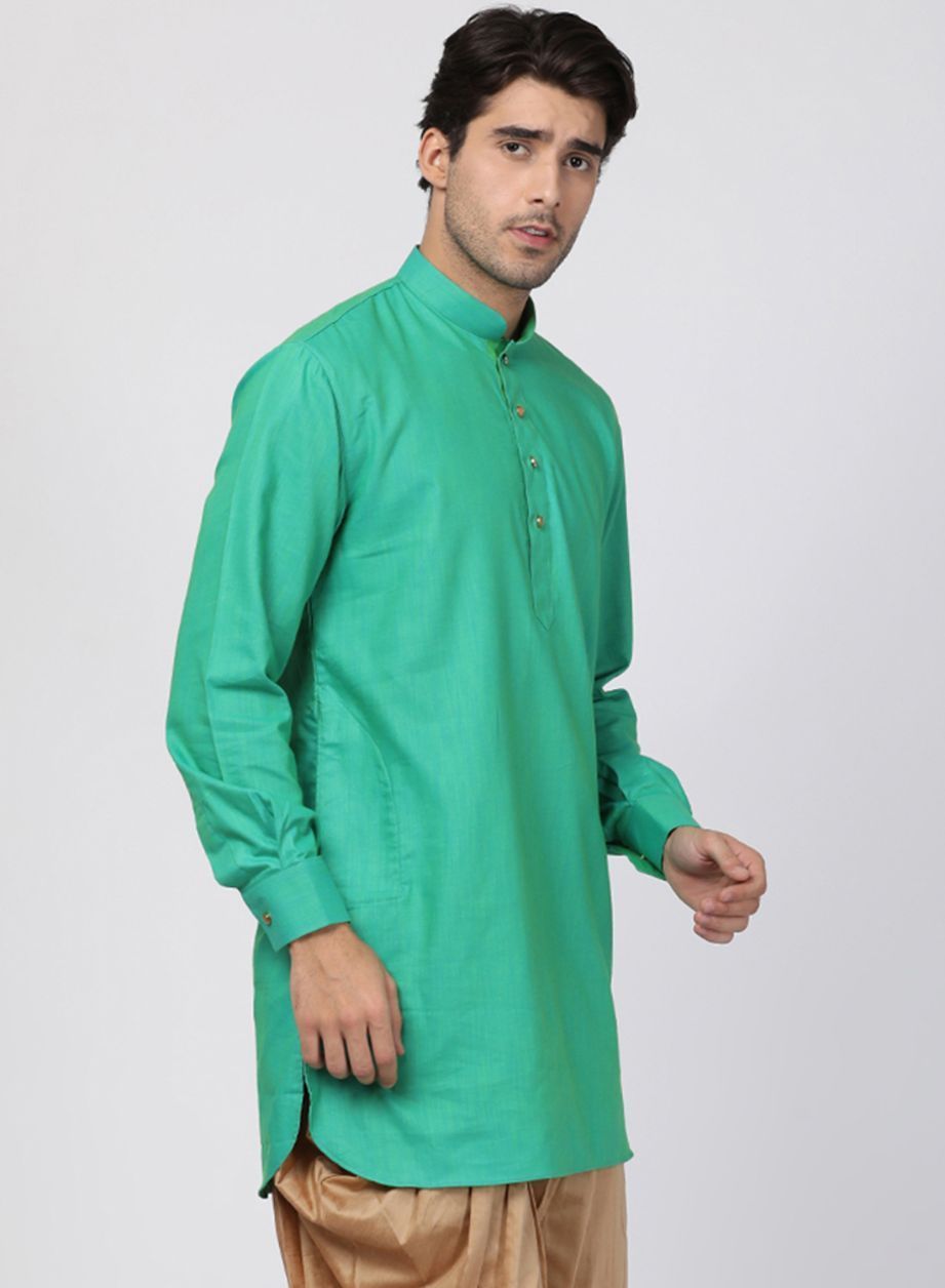 Vastramay Men's Green Cotton Blend Kurta