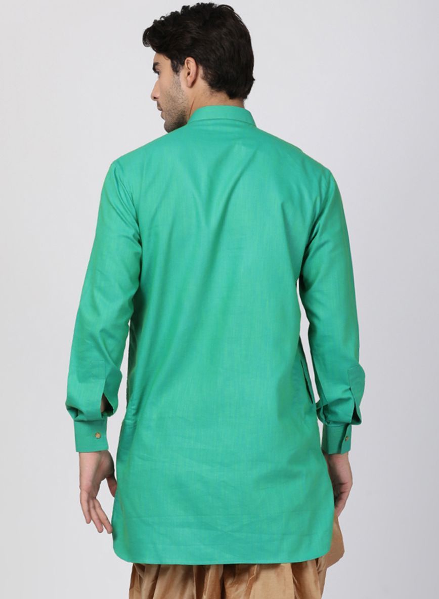 Vastramay Men's Green Cotton Blend Kurta