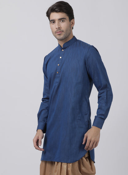 Vastramay Men's Navy Blue Cotton Blend Kurta