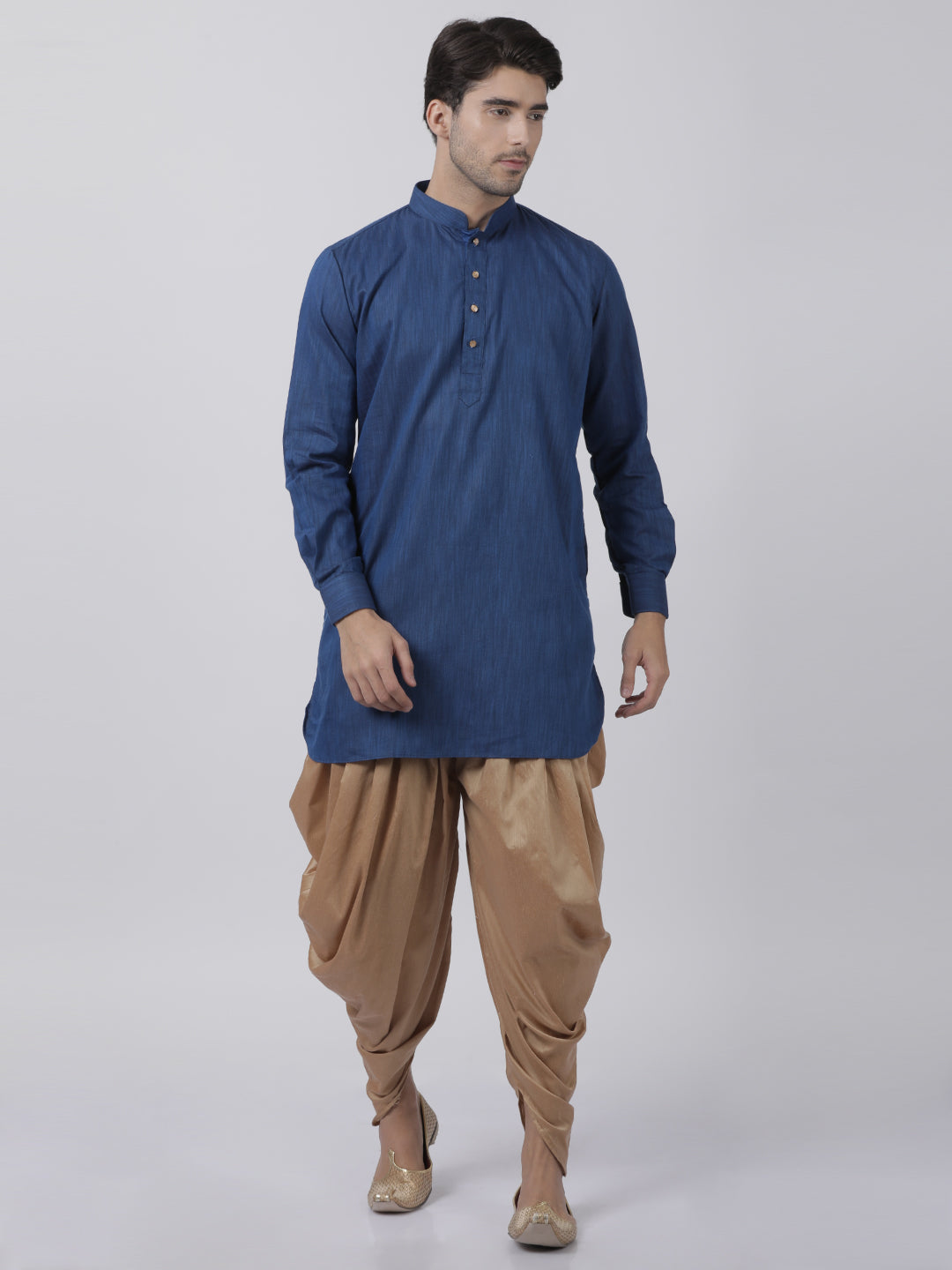 Vastramay Men's Navy Blue Cotton Blend Kurta