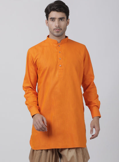 Vastramay Men's Orange Cotton Blend Kurta