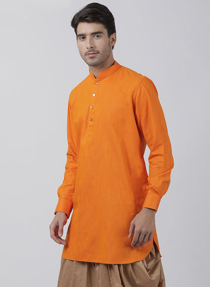 Vastramay Men's Orange Cotton Blend Kurta