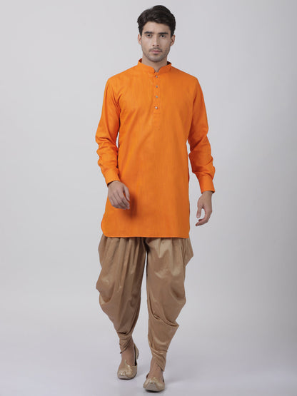 Vastramay Men's Orange Cotton Blend Kurta