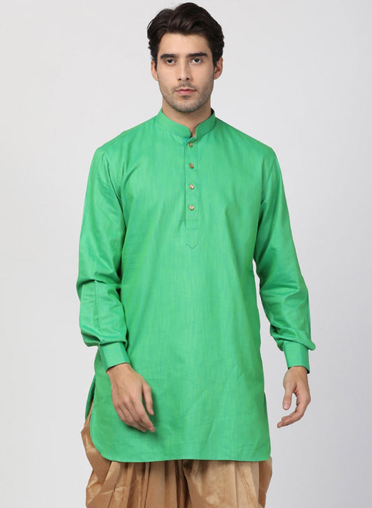 Vastramay Men's Green Cotton Blend Kurta