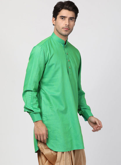 Vastramay Men's Green Cotton Blend Kurta