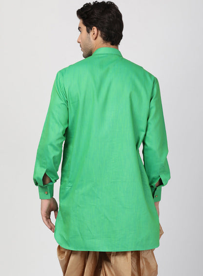 Vastramay Men's Green Cotton Blend Kurta