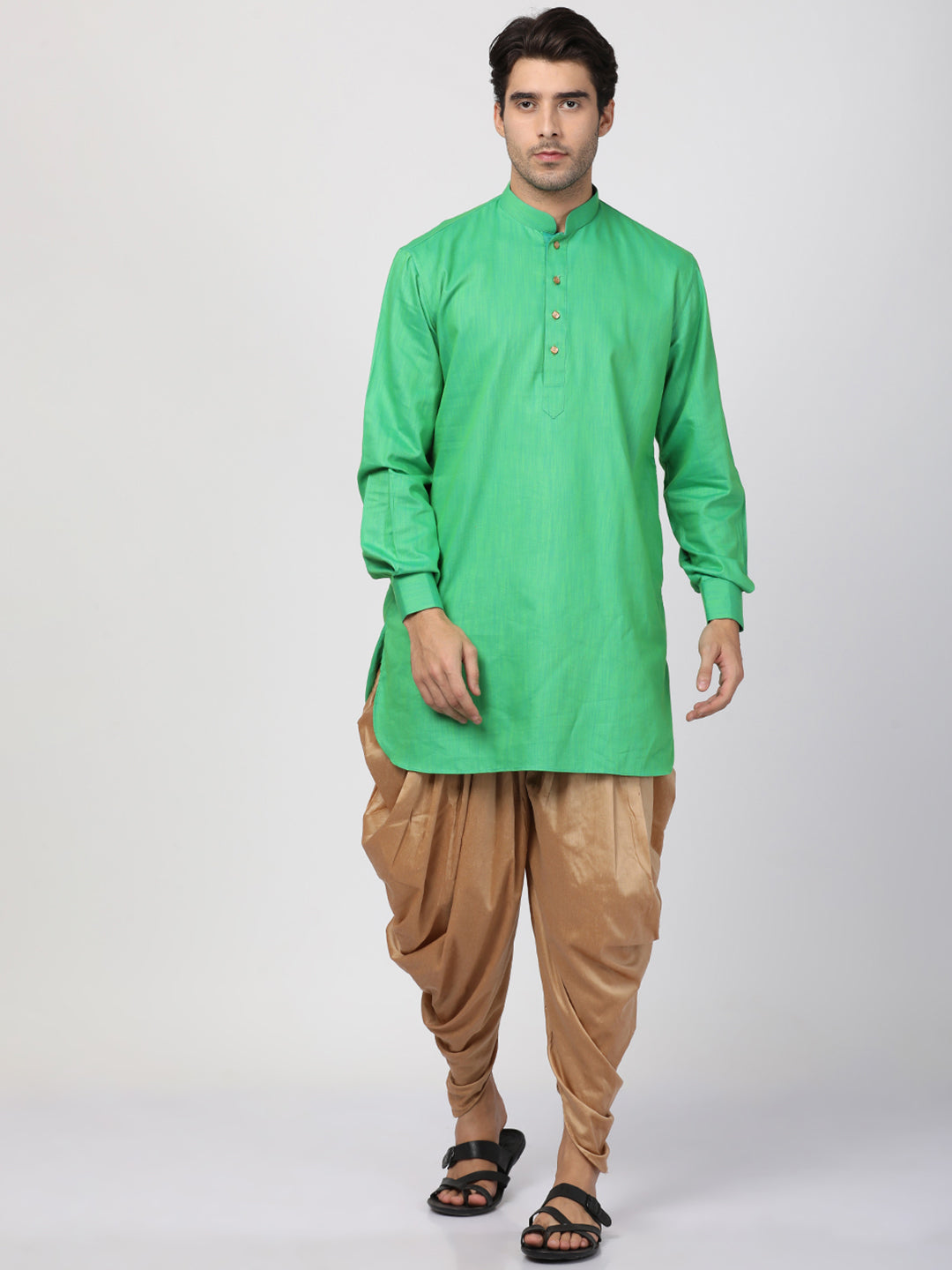 Vastramay Men's Green Cotton Blend Kurta