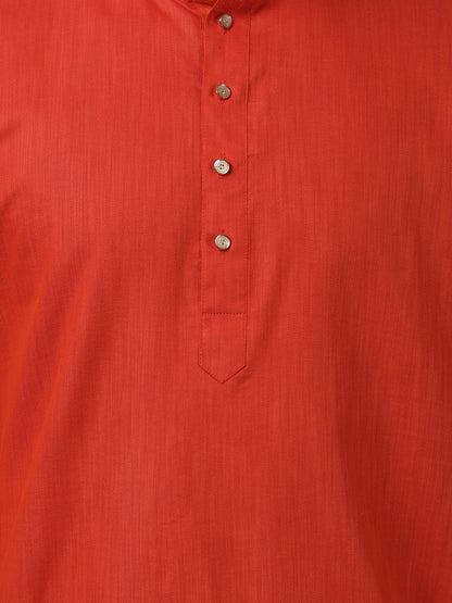 Vastramay Men's Red Cotton Blend Kurta