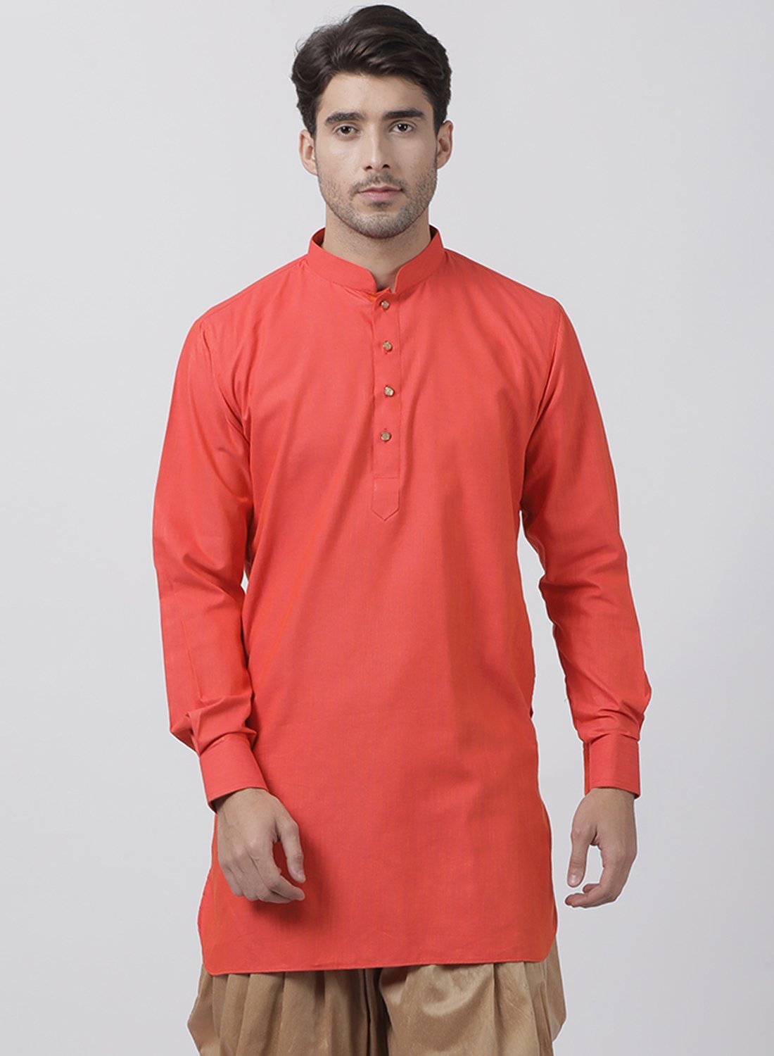 Vastramay Men's Orange Cotton Blend Kurta