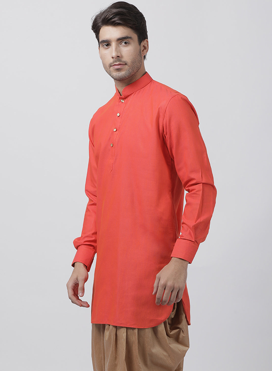 Vastramay Men's Orange Cotton Blend Kurta