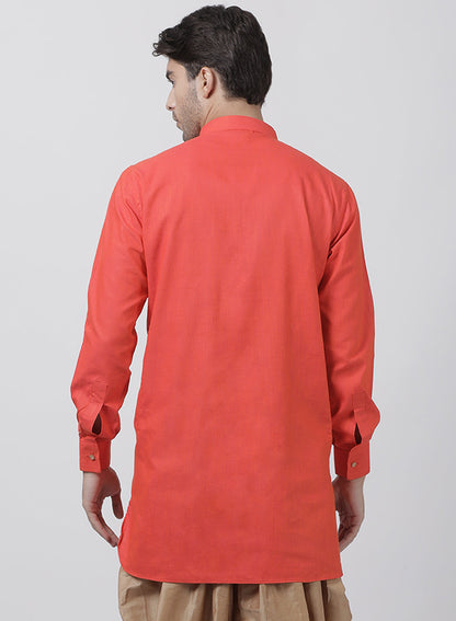 Vastramay Men's Orange Cotton Blend Kurta