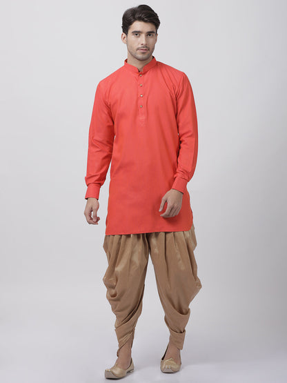 Vastramay Men's Orange Cotton Blend Kurta