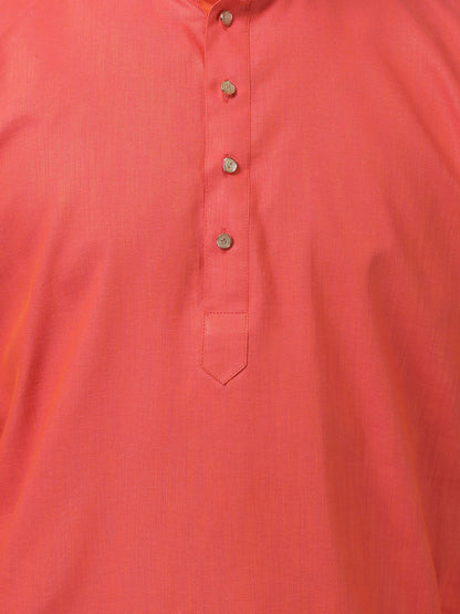 Vastramay Men's Orange Cotton Blend Kurta