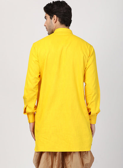 Vastramay Men's Yellow Cotton Blend Kurta