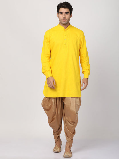 Vastramay Men's Yellow Cotton Blend Kurta