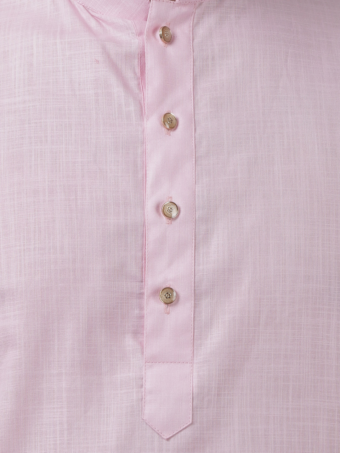 Vastramay  Men's Pink Cotton Linen Blend Kurta