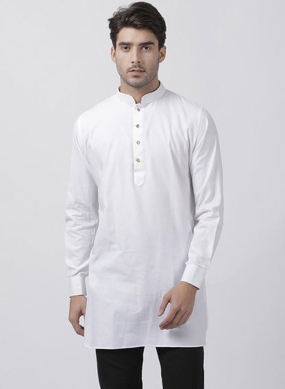 Vastramay Men's White Cotton Linen Blend Kurta