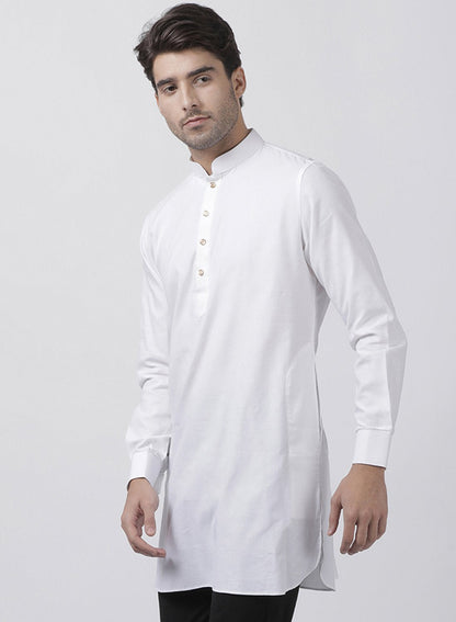 Vastramay Men's White Cotton Linen Blend Kurta