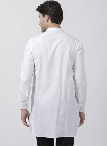 Vastramay Men's White Cotton Linen Blend Kurta