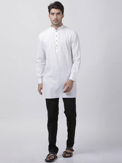 Vastramay Men's White Cotton Linen Blend Kurta