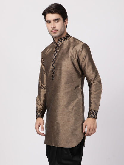 Vastramay Men's Bronze And Black Silk Blend Kurta