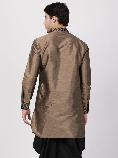 Vastramay Men's Bronze And Black Silk Blend Kurta