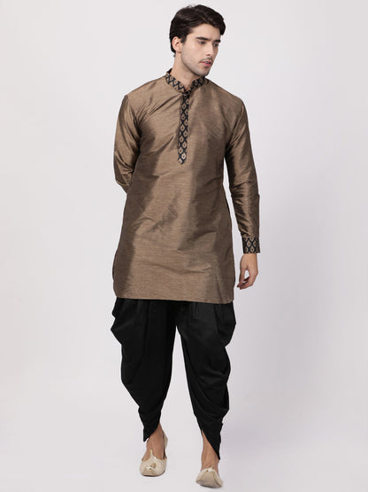 Vastramay Men's Bronze And Black Silk Blend Kurta