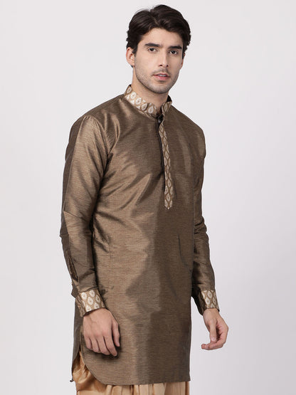 Vastramay  Men's Gold Silk Blend Kurta