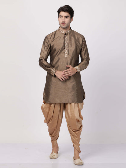 Vastramay  Men's Gold Silk Blend Kurta