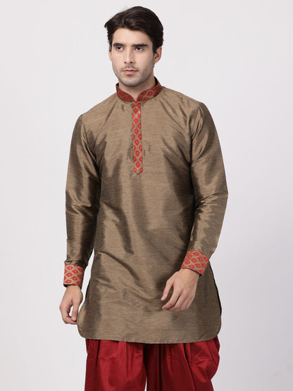 Vastramay Vastramay Men's Bronze and Maroon Toned Silk Blend Kurta