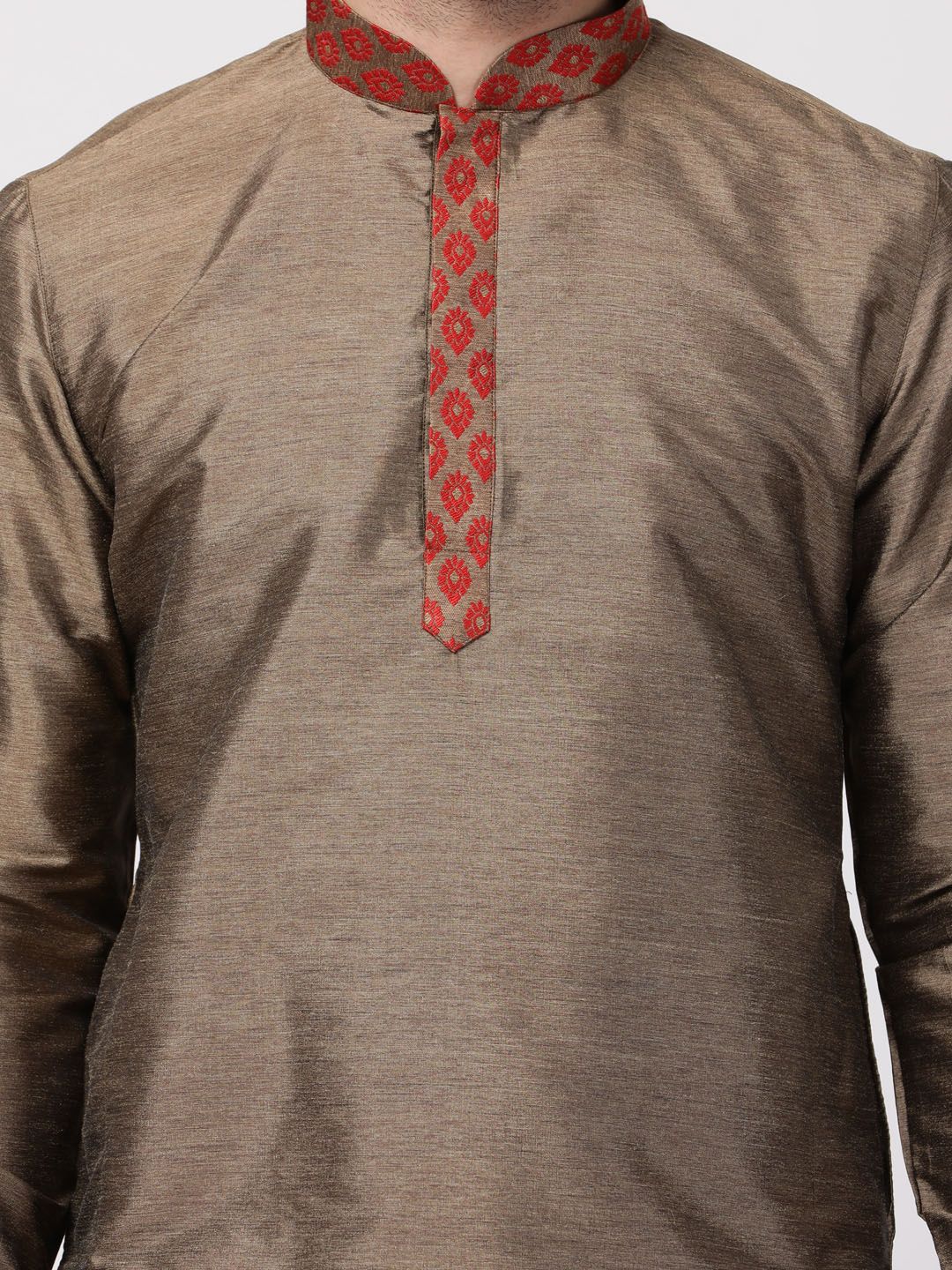 Vastramay Men's Bronze and Maroon Toned Silk Blend Kurta