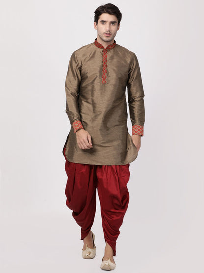 Vastramay Men's Bronze and Maroon Toned Silk Blend Kurta