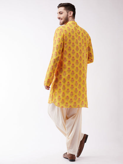 Vastramay Multicolor-Base-Mustard And Cream Baap Beta Kurta And Patiala Set