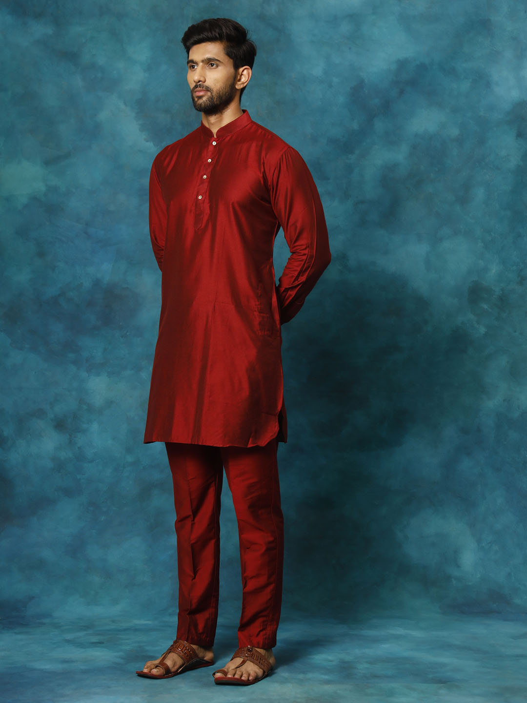 VASTRAMAY Men's Maroon Viscose Kurta Pyjama Set