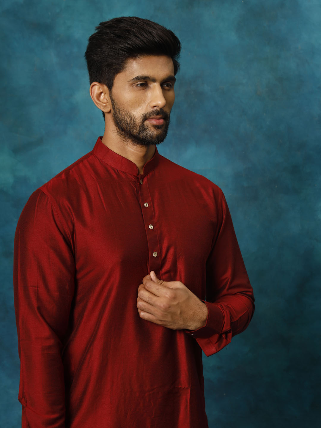 VASTRAMAY Men's Maroon Viscose Kurta Pyjama Set