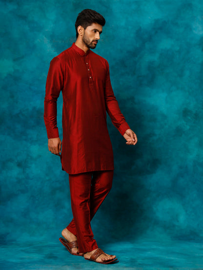 VASTRAMAY Men's Maroon Viscose Kurta Pyjama Set