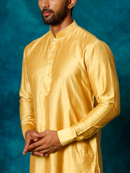 VASTRAMAY Men's Mustard Viscose Curved Kurta