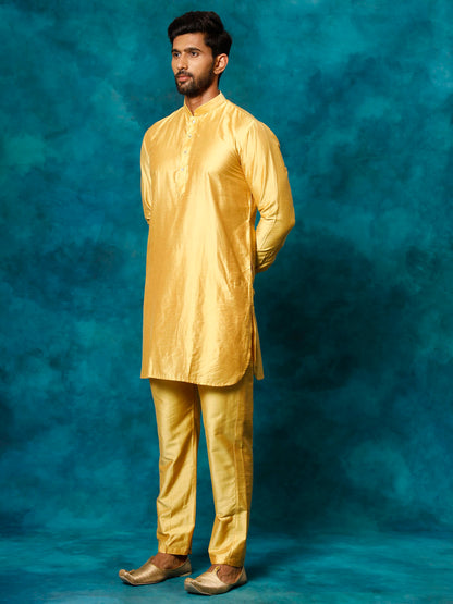 VASTRAMAY Men's Mustard Viscose Kurta Pyjama Set