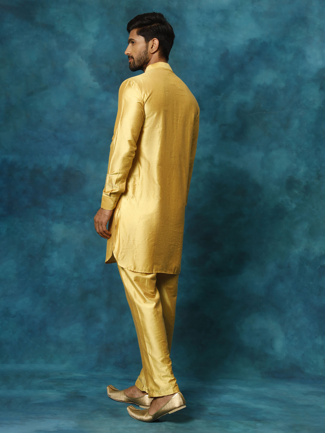 VASTRAMAY Men's Mustard Viscose Kurta Pyjama Set