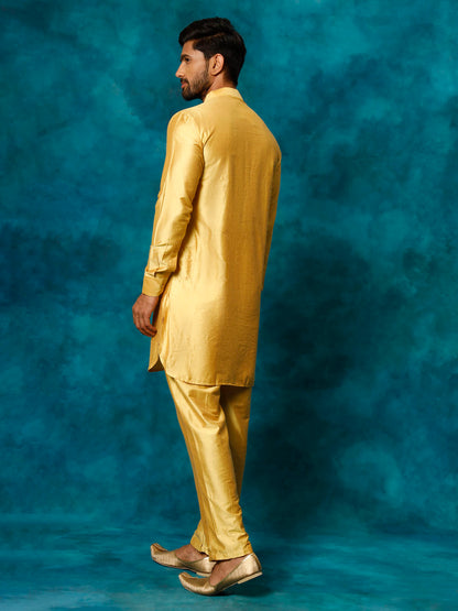 VASTRAMAY Men's Mustard Viscose Kurta Pyjama Set