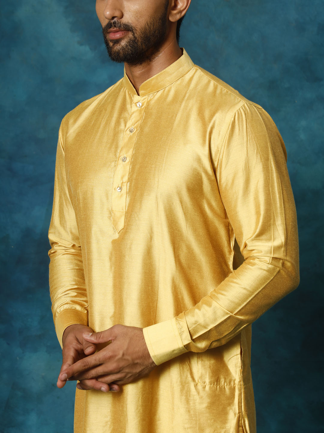 VASTRAMAY Men's Mustard Viscose Kurta Pyjama Set