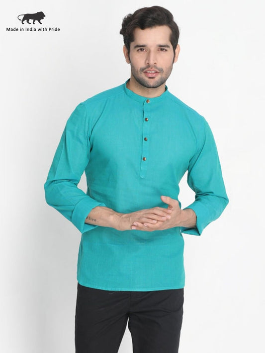 Vastramay Men's Aqua Pure Cotton Short Kurta