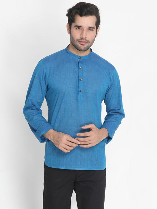 Vastramay Men's Blue Pure Cotton Short Kurta