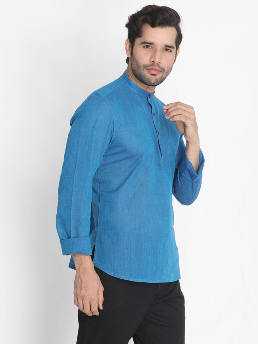 Vastramay Men's Blue Pure Cotton Short Kurta